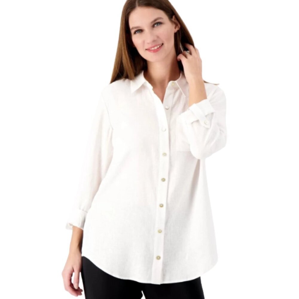 Susan Graver Linen Blend Button Down Shirt Casual Minimalist Chic - MP